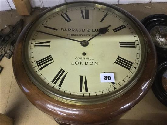 Victorian mahogany single fusee wall dial timepiece, signed Barraud & Lunds, 14 Bishopgate, Cornhill, London